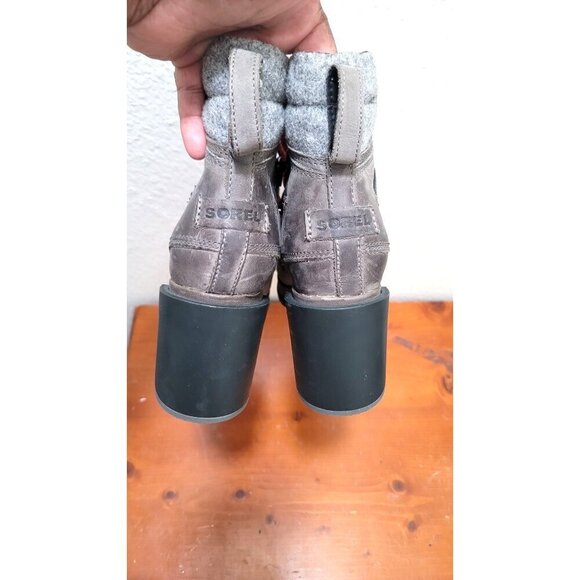 Sorel Block Heeled Pump Waterproof Boots Gray & Red Wool Leather Lace up ankle S - Picture 8 of 14